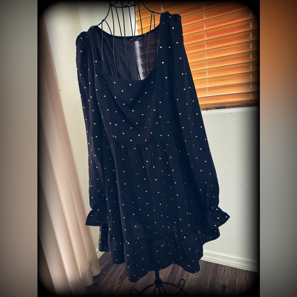 Brand New Black square neck with gold heart print. Never worn! Super cute!
